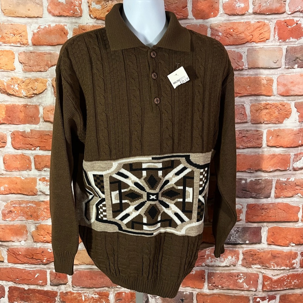 Grandpa sweater vintage style new with tags never worn brown XXL with collar